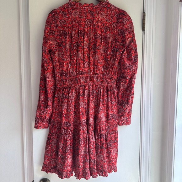 Ulla Johnson Red Floral Print Smocked Waist Tiered Ruffle Dress Size 2 - Picture 6 of 8